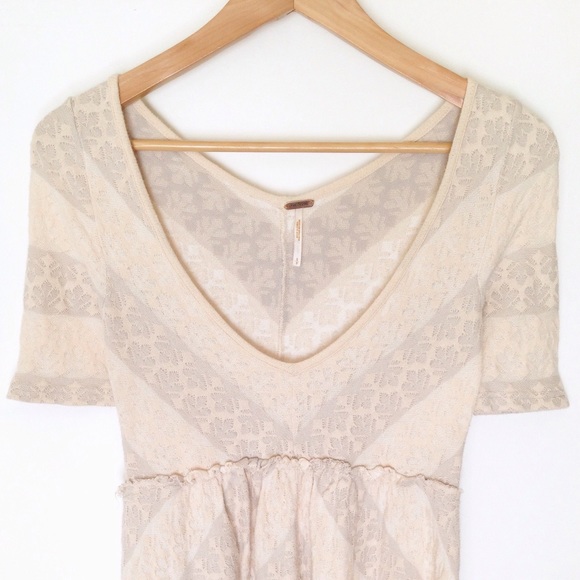 Free People Cream Blush V Neck Mini Dress - Picture 2 of 4