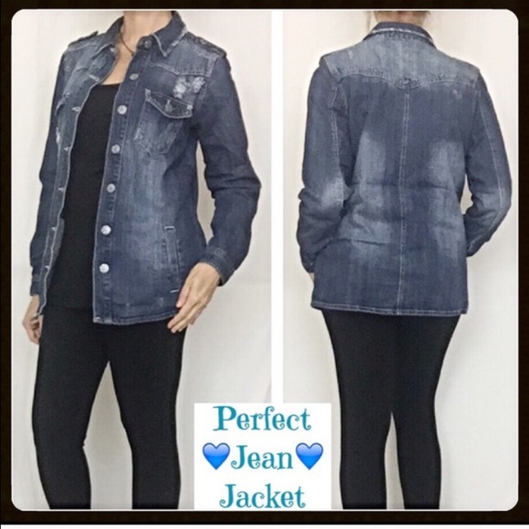 Perfect Length Distressed Denim Jean Jacket  sold - Picture 3 of 4