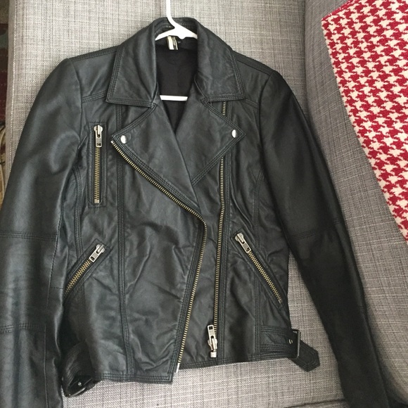 Topshop REAL LEATHER washed biker jacket