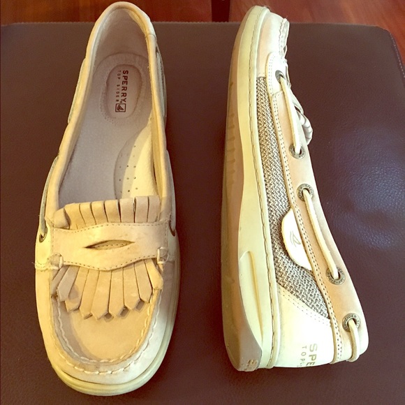 Sperry Top Sider beige leather boat shoes