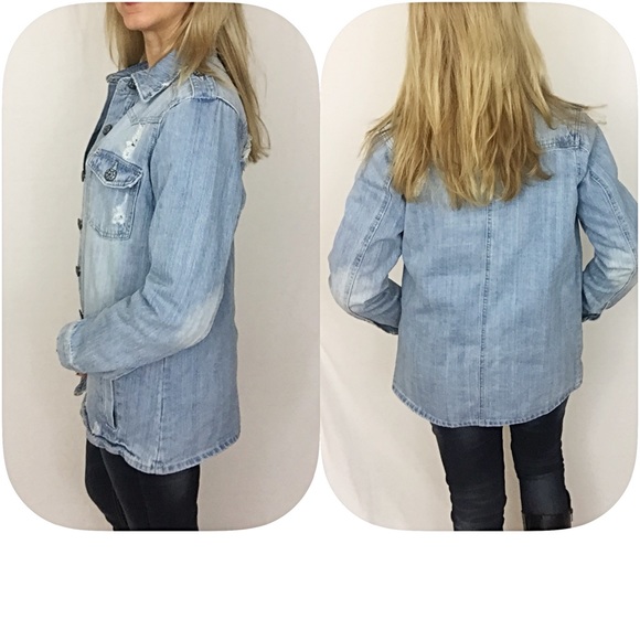 Light Wash Distressed Denim Jacket Med - Picture 2 of 4