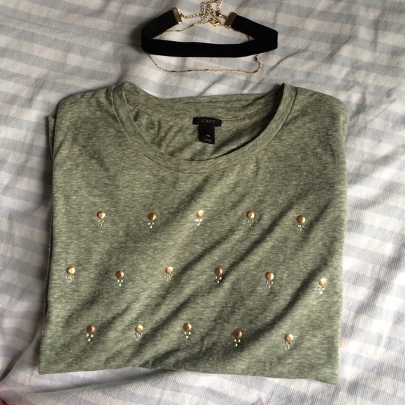 XS J. Crew Embellished Heather Grey Cotton T-Shirt