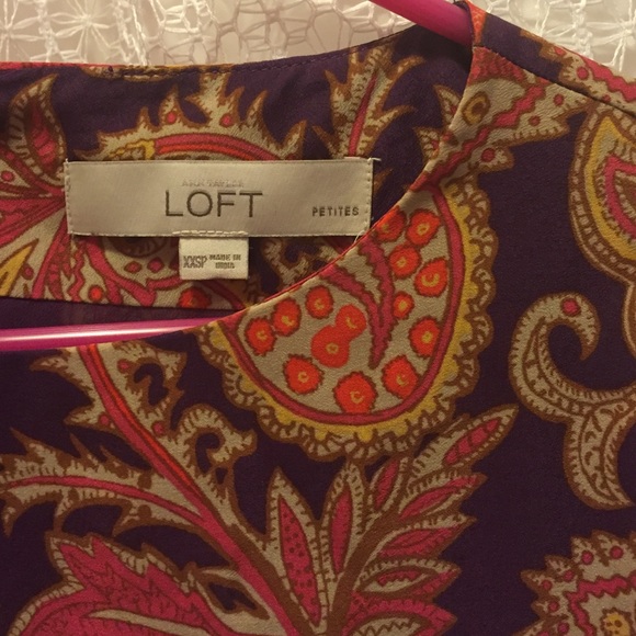 Long sleeve purple and orange LOFT Dress XXSP - Picture 2 of 3