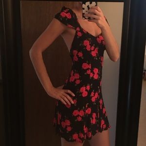 Black dress with red floral pattern