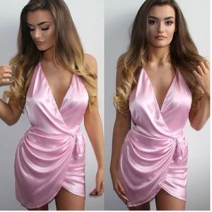 Holy Wrap Satin Wrap Mini Dress