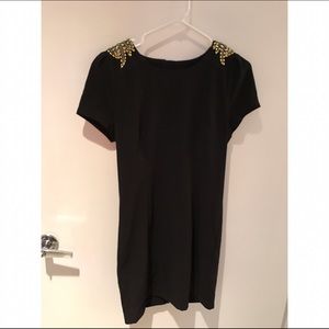 Black and Gold Detailed Open Back Dress
