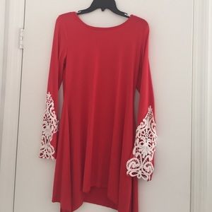 OASAP Red Dress with white lace sleeves