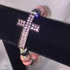 Pink Rhodochrosite bracelet with cross💗✝