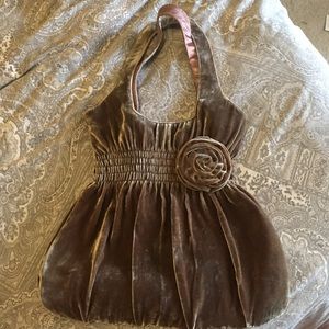 Taupe Velvet Satchel Shoulder Bag