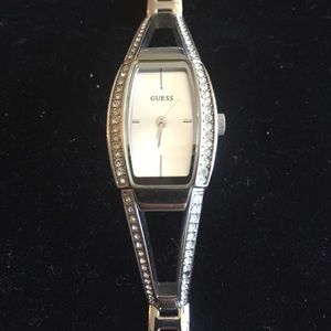 Silver rhinestone guess watch