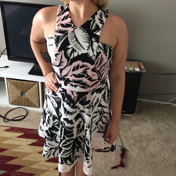 EXPRESS Palm print fit and flare dress