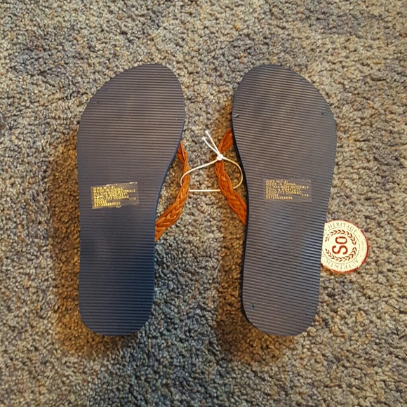 SO Blue patterned flip flops with leather straps - Picture 2 of 3