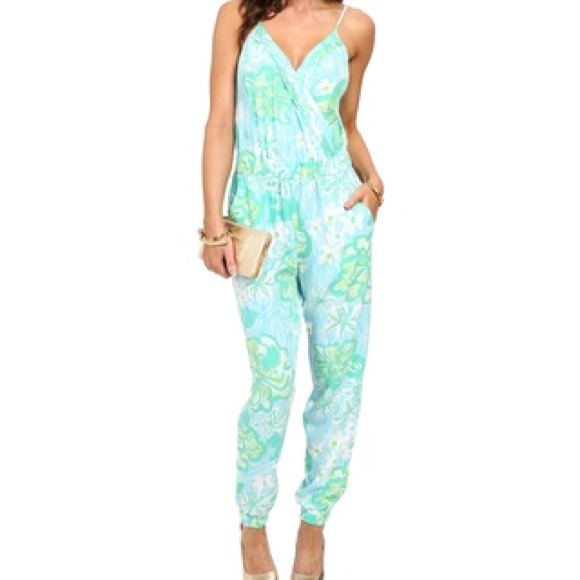 Lilly Pulitzer Jumpsuit Lagoon Green Wave XXS - Picture 1 of 3