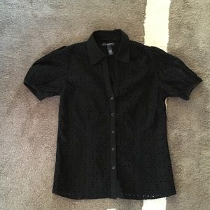 Banana Republic Black Eyelet Button-up Shirt Small