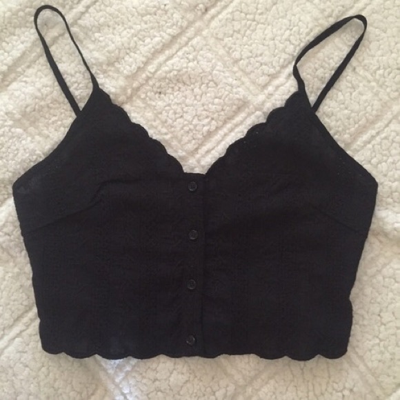 Brandy Melville Black strappy button up crop top