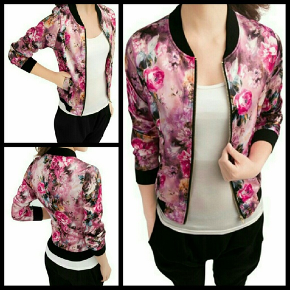 Satin Floral Bomber Jacket - Picture 2 of 3