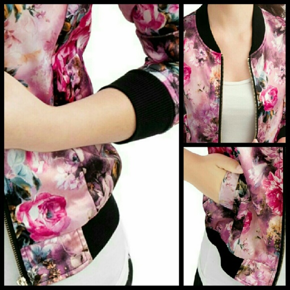 Satin Floral Bomber Jacket - Picture 3 of 3