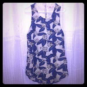 Blue Palm Pattern Linen Dress