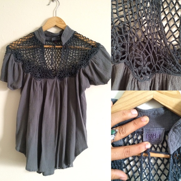 Vintage Crochet and Gauze Top