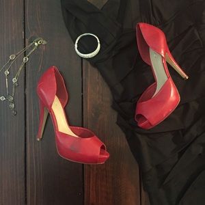 Aldo Red Leather Open Toe Platform Heels