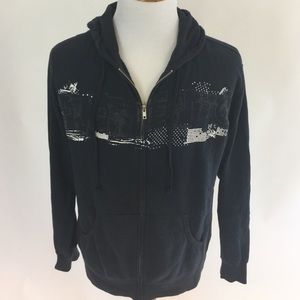 Men Large Black/White Graphics Hoodie Sweatshirt