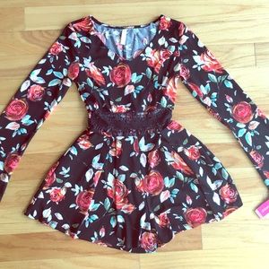 NWT Xhilaration floral, crochet long sleeve romper