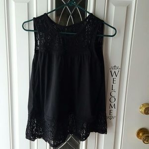 Black lace open back shirt