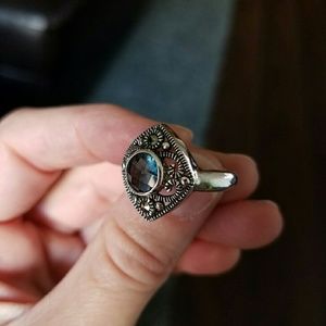 Silver and blue topaz ring