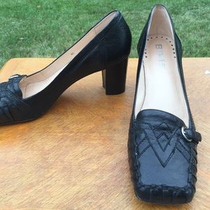 Blck leather 3.5" Bivial heel, sz 10