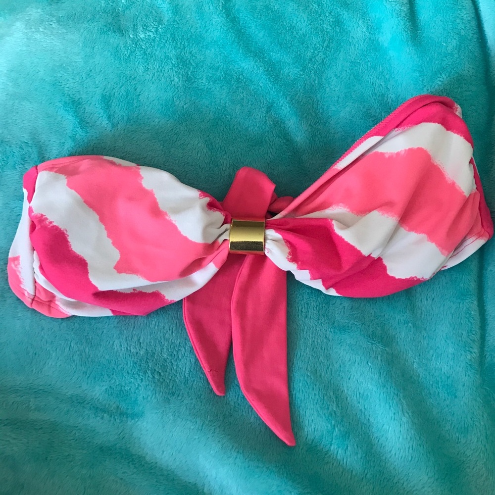 Pink and white strapless bikini top