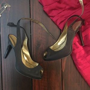 Guess Black Open Toe Sling Back Heels