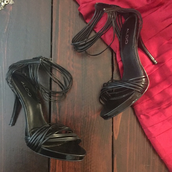 Aldo Black Strappy Platform Heels