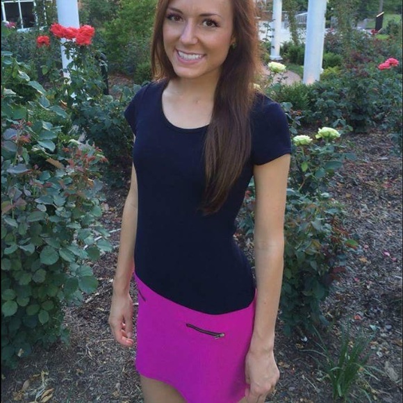 Navy & Pink color block shift dress - Picture 1 of 3