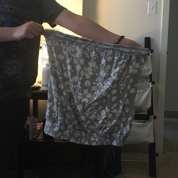 A grey and white flowered old navy tube top.