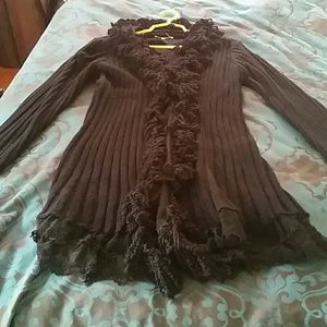 Black Sweater Cardigan w/Chenille Trim