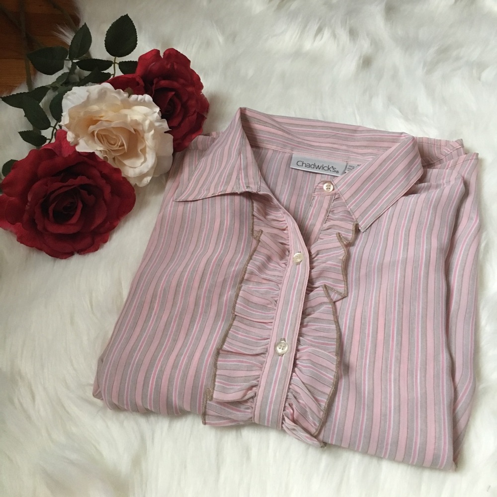 Chadwick's Light Pink Stripped Shirt with ruffles