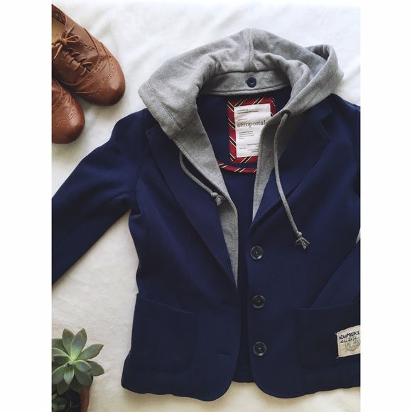 Aeropostale Navy Hooded Blazer Small