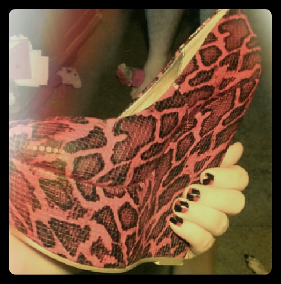 Red and black animal print Bucco wedges