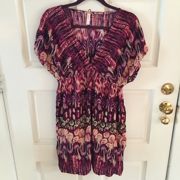 Xhilaration Dresses & Skirts - Pink Purple Pattern Tunic Dress Cover-up Size L