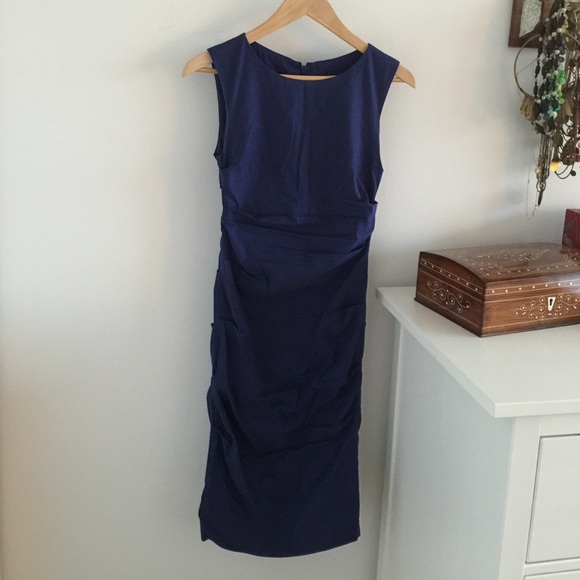 Nicole Miller linen blend side-ruched dress