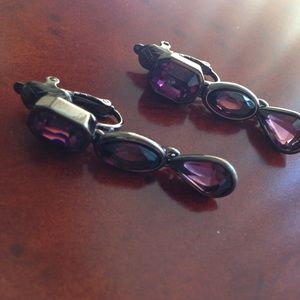 Purple tri stone clip on earrings