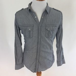 Men Large Gray Casual Long-Sleeved Shirt