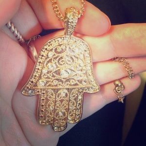 Long gold Hamsa Hand necklace