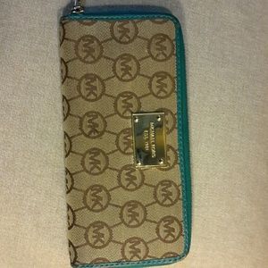 Tan and torquoise to green Michael Kors wallet