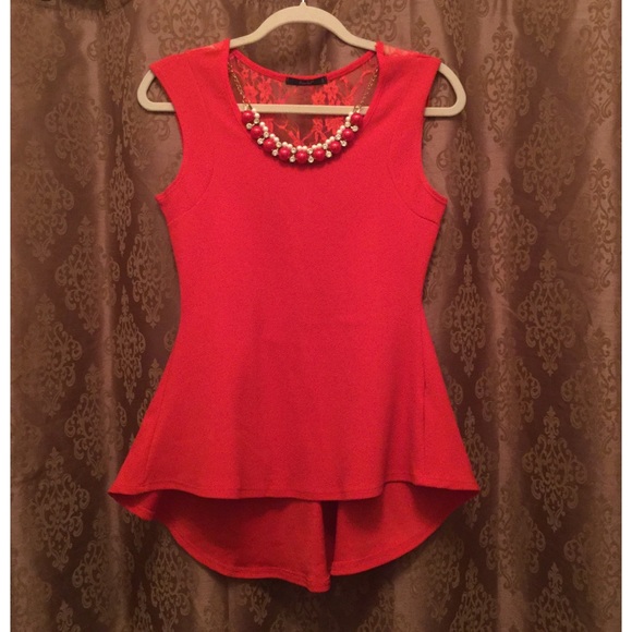 🎀NWOT Red Peplum Lace Blouse🎀