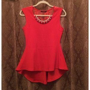 🎀NWOT Red Peplum Lace Blouse🎀