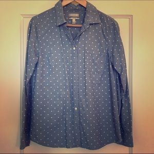 J. Crew Tops - J. Crew Chambray Shirt with Polka Dots J. Crew Tops - J. Crew Chambray Shirt with Polka Dots