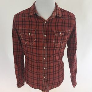 Men Large Red & Black Checkered Flanel Shirt