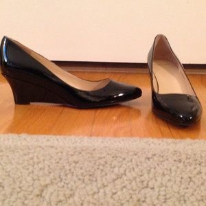 Cole Haan Black Patent Leather Wedge Pumps