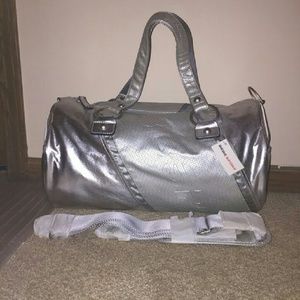 BEBE Silver Metallic Periana Duffle Bag